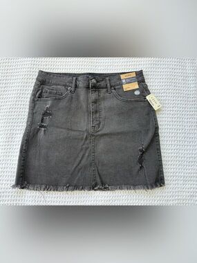 AERO High-Rise Distressed Black Denim Mini Skirt